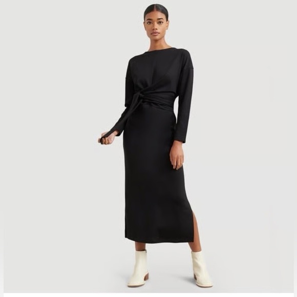 Modern Citizen Dresses & Skirts - Modern Citizen Fei Cotton Tie Front Black Long Sleeve Midi Dress SMALL